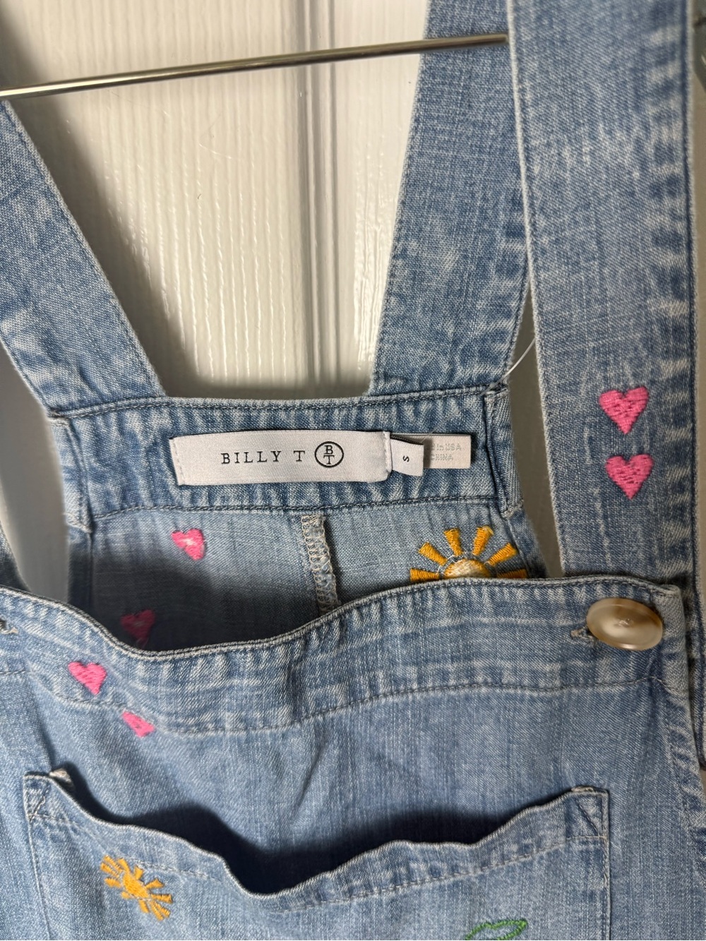 Billy T Oooh La La Embroidered Wide Leg Denim Overalls S - Picture 10 of 10